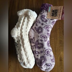 Muk Luks Women's Cream and Purple Knit Socks